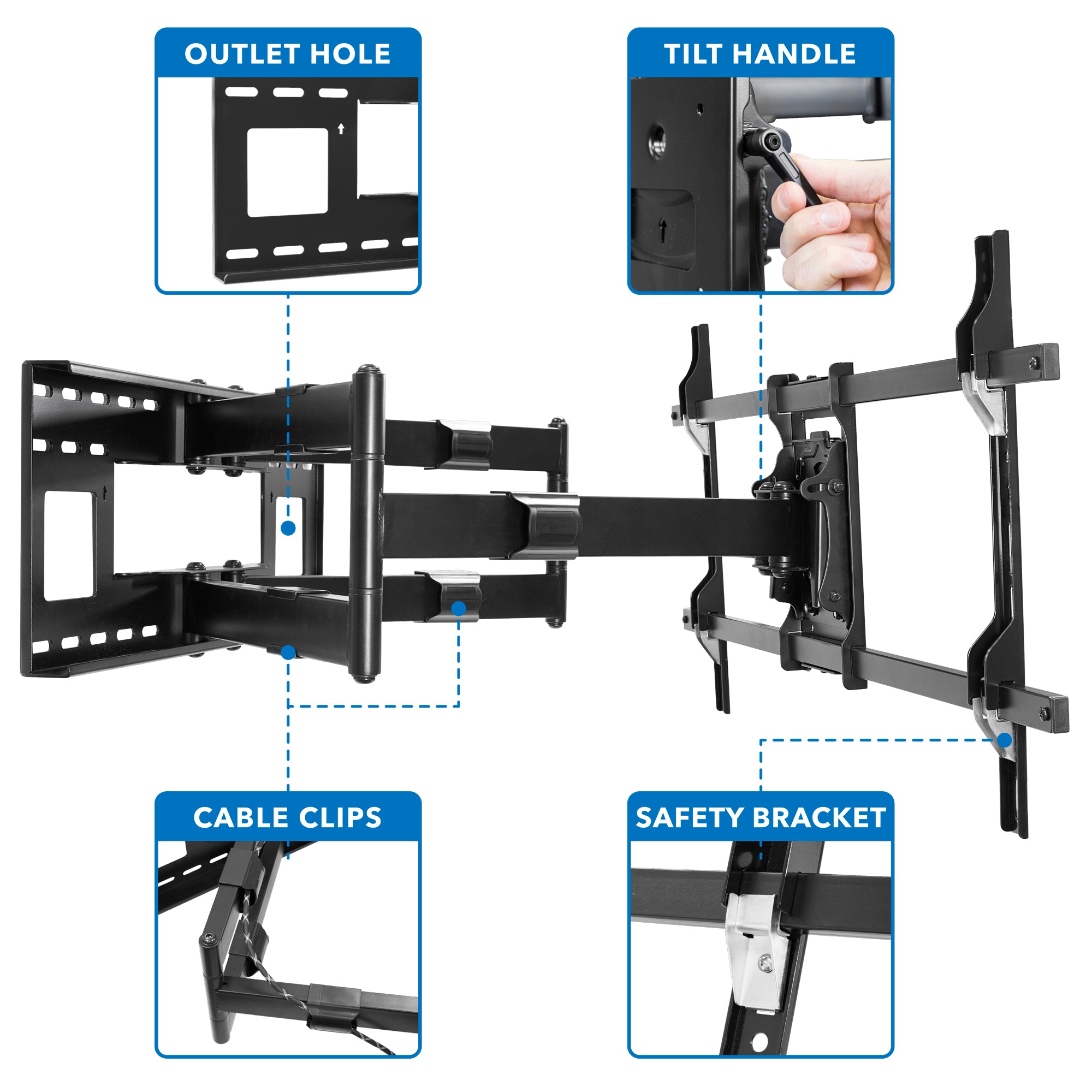 Heavy-Duty Dual-Arm Articulating Wall Mount with Long Extension