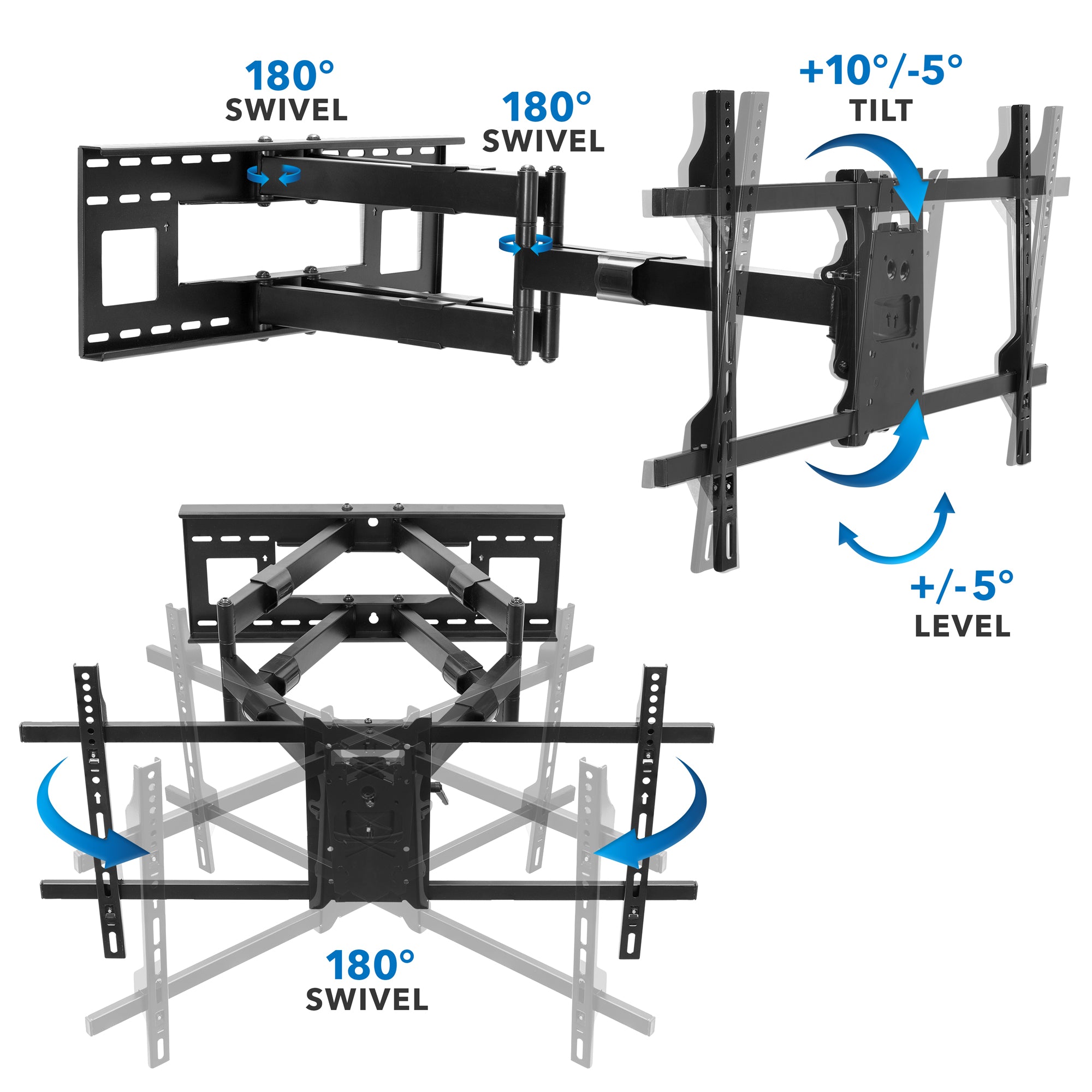 Heavy-Duty Dual-Arm Articulating Wall Mount with Long Extension