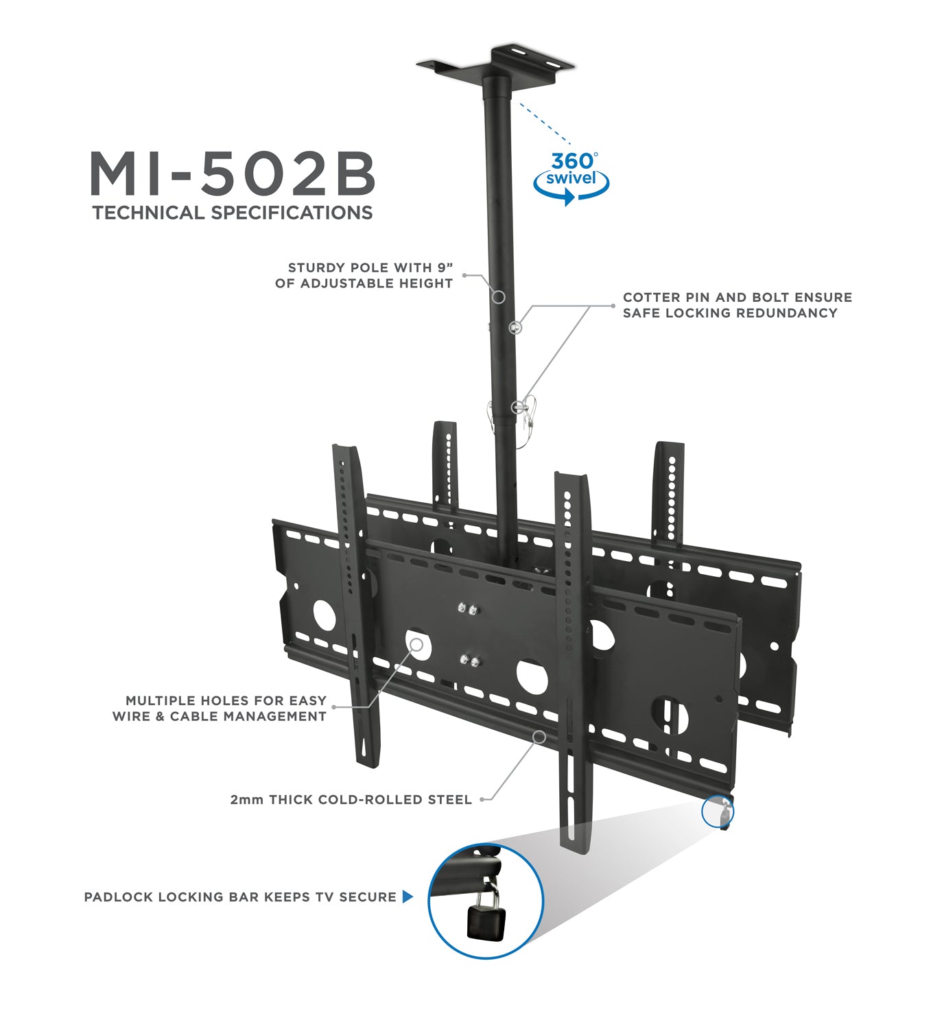 Height-Adjustable Back-to-Back Ceiling Mount for 32-75” Displays