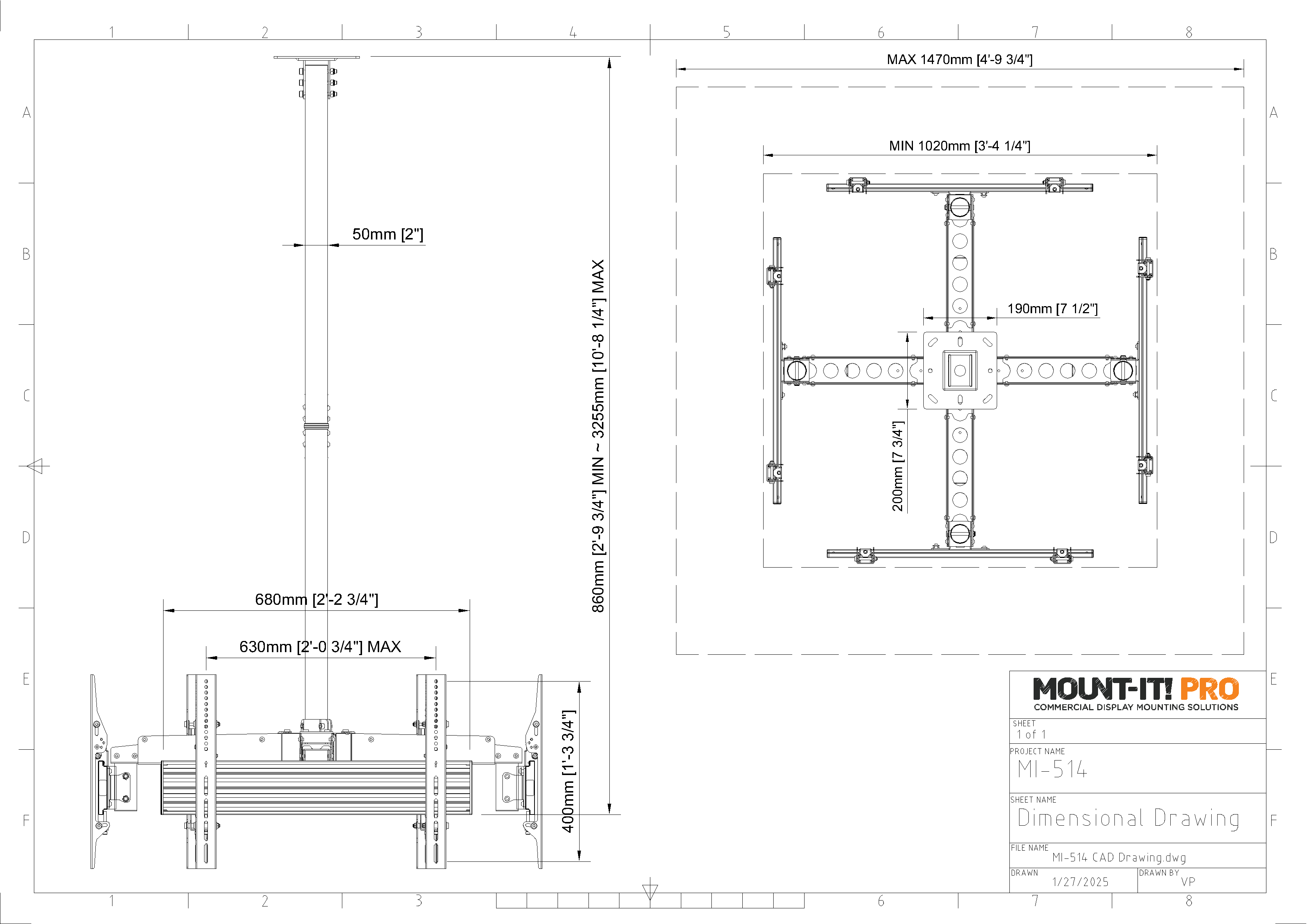 Quad-Screen Four-Side Single-Pole Ceiling Mount