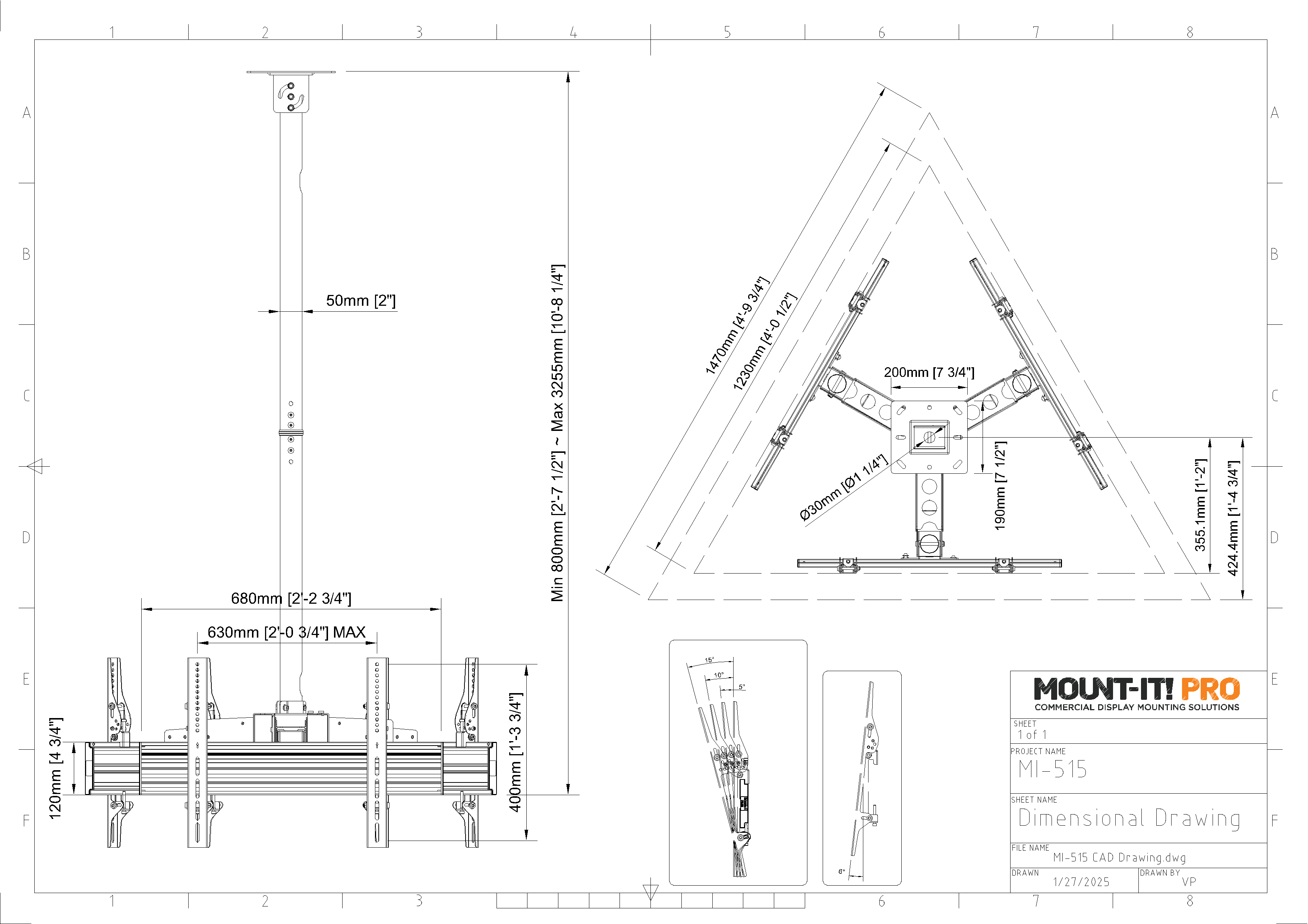 Three-Screen Three-Side Single-Pole Ceiling Mount