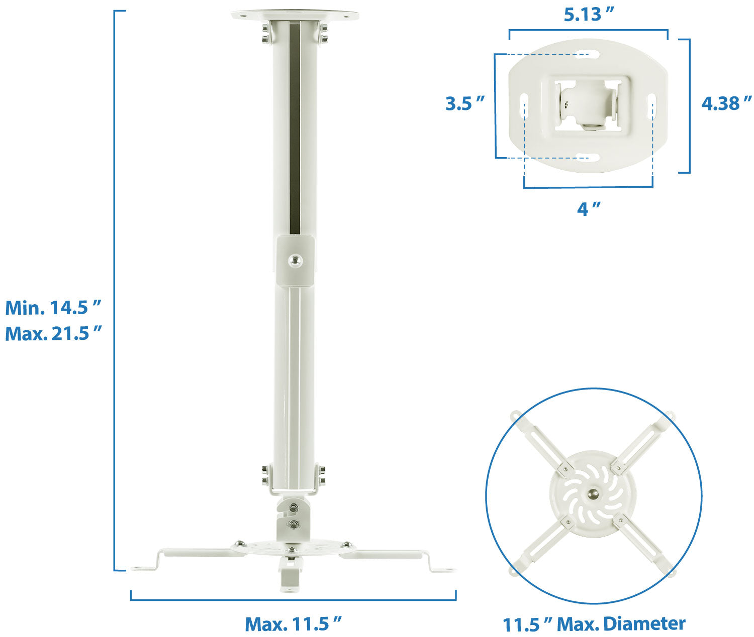 Light-Duty Extended Universal Projector Ceiling Mount - 14.5" to 21.5"