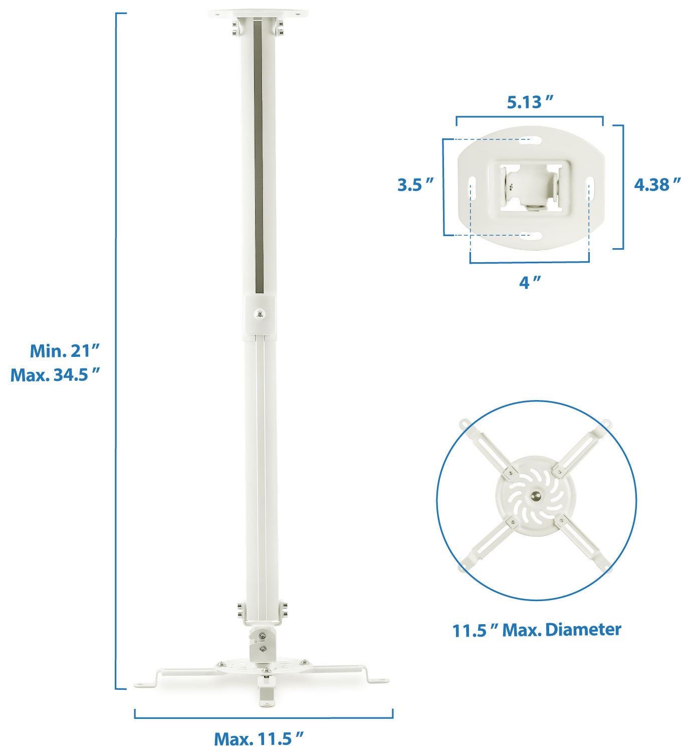 Light-Duty Extended Universal Projector Ceiling Mount - 21" to 34.5"