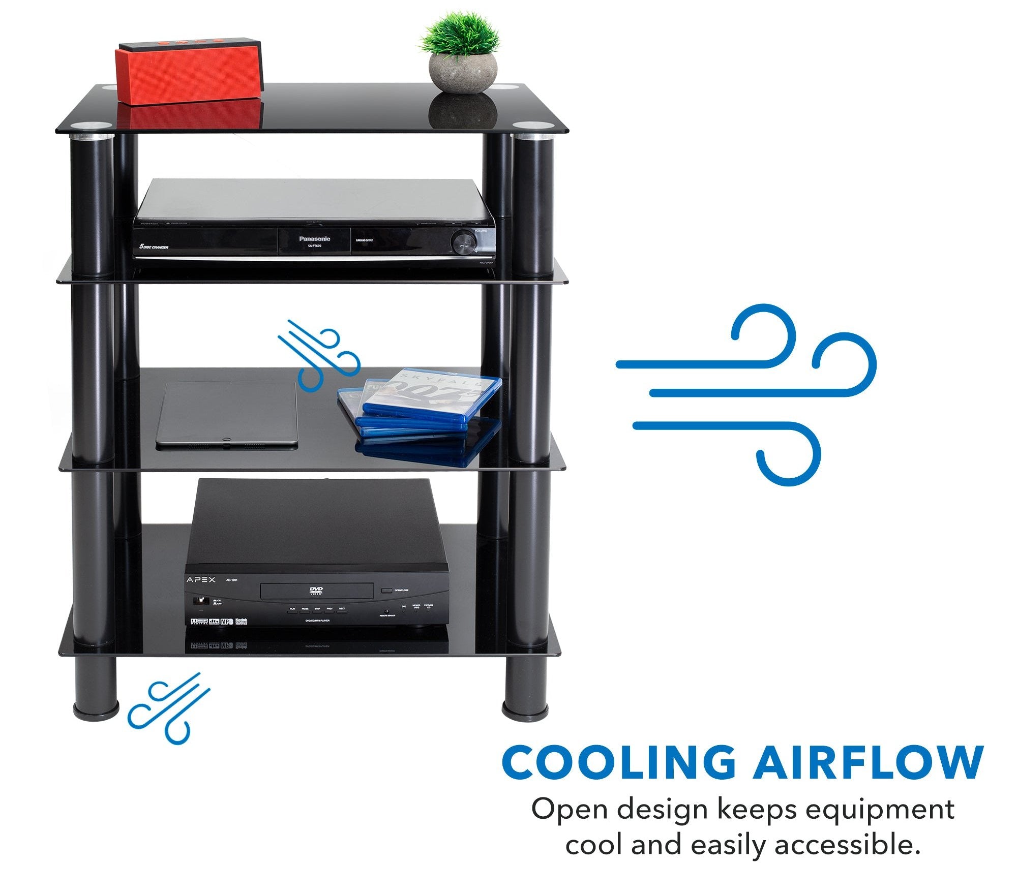 Four-Tiered Glass AV Media Stand