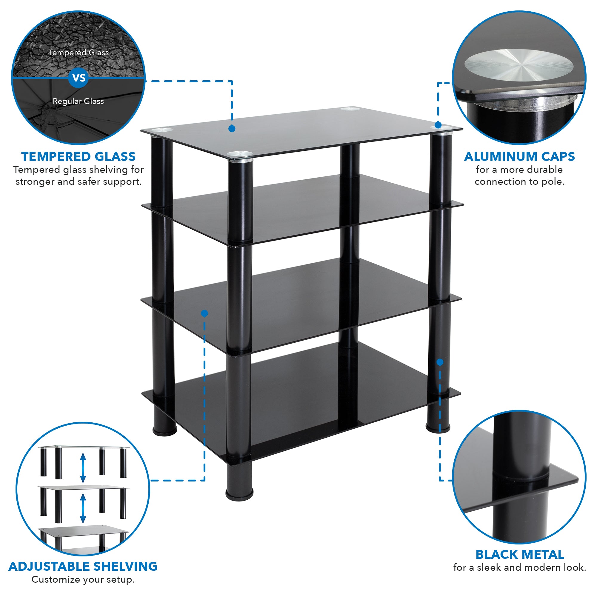 Four-Tiered Glass AV Media Stand