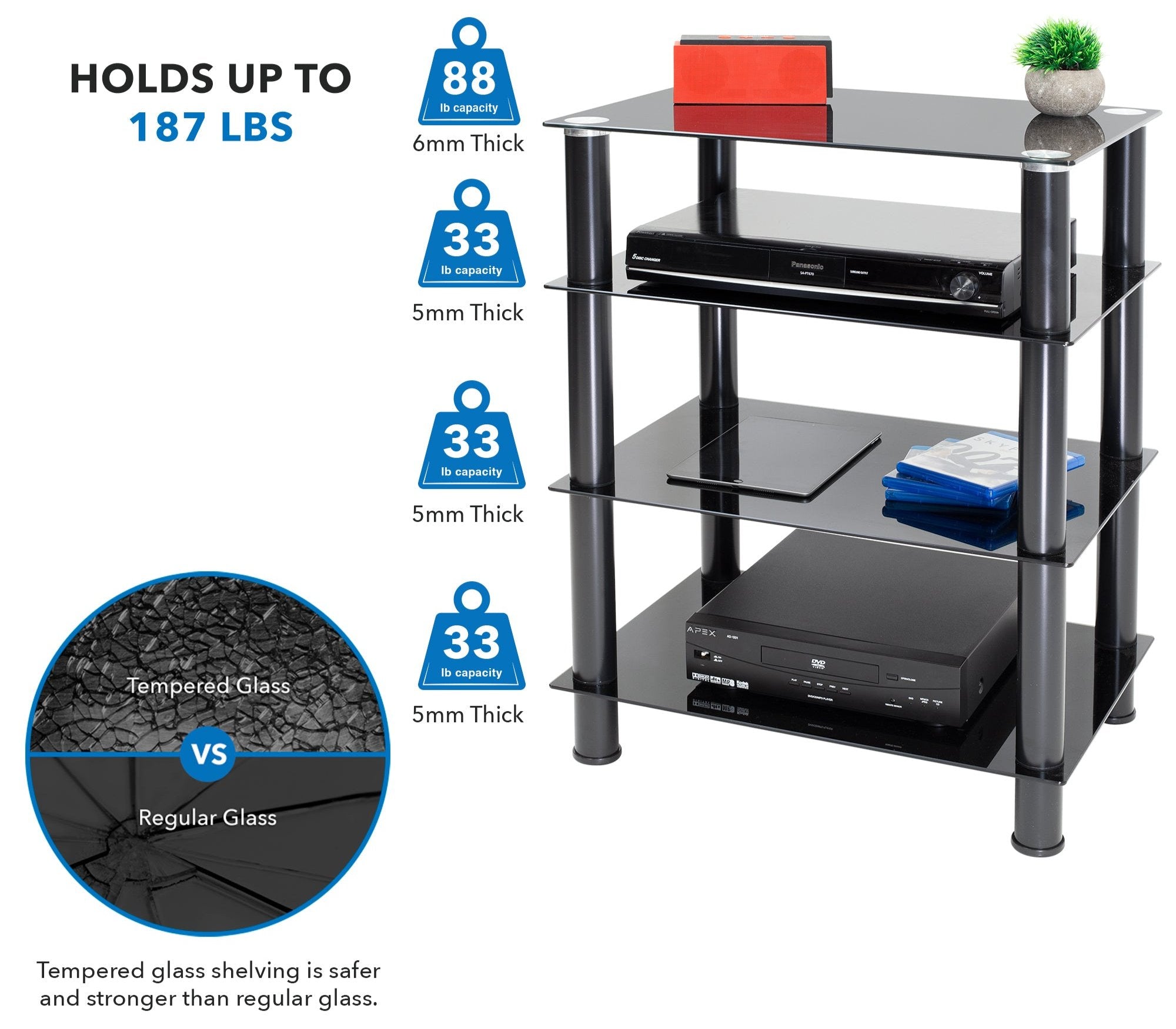 Four-Tiered Glass AV Media Stand