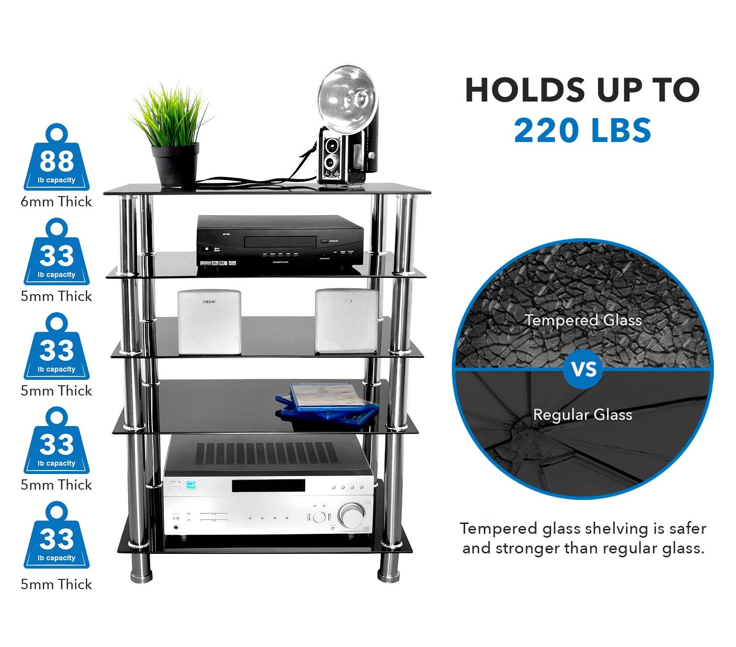 A/V Five-Tier Media Component Shelves