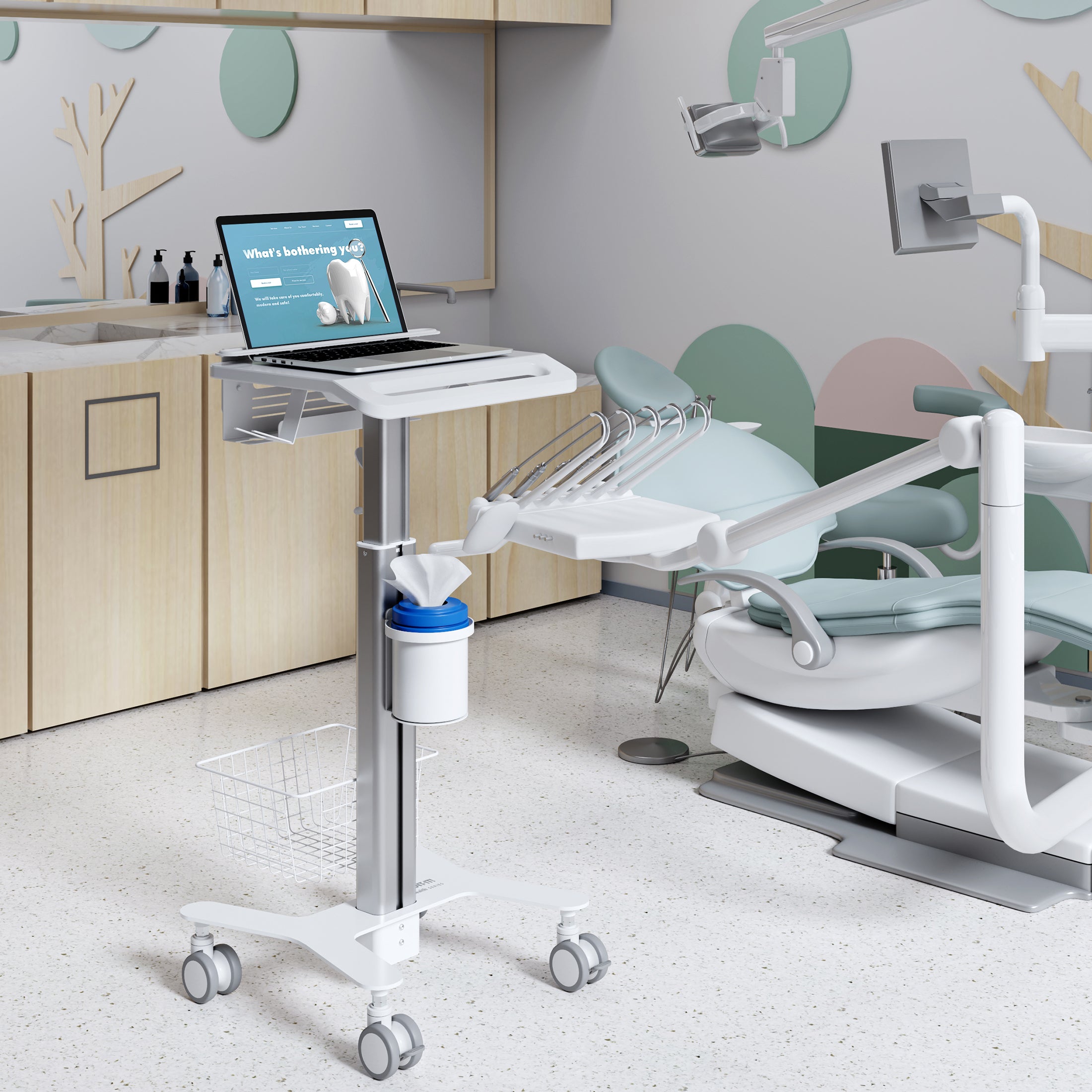 MedHub Height Adjustable Laptop Cart with Security Bar