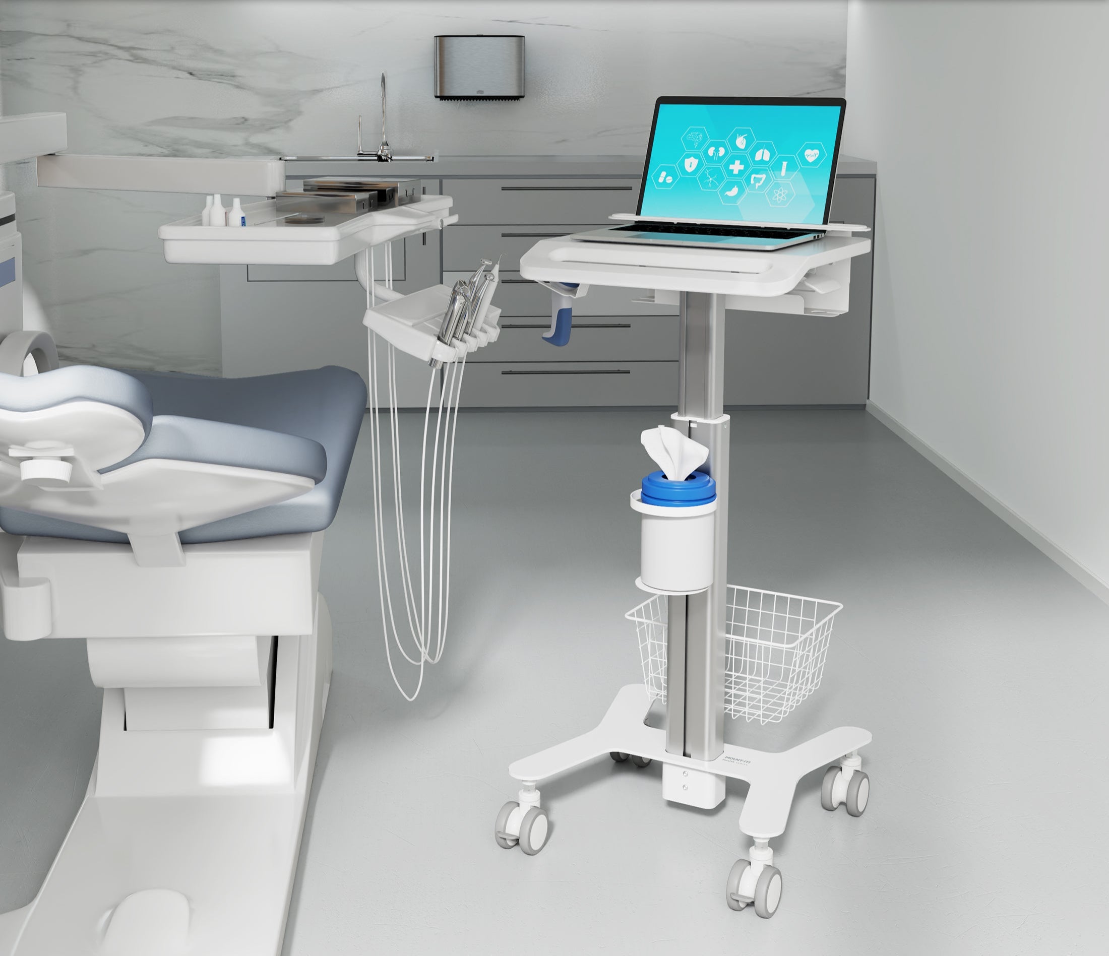 MedHub Height Adjustable Laptop Cart with Security Bar
