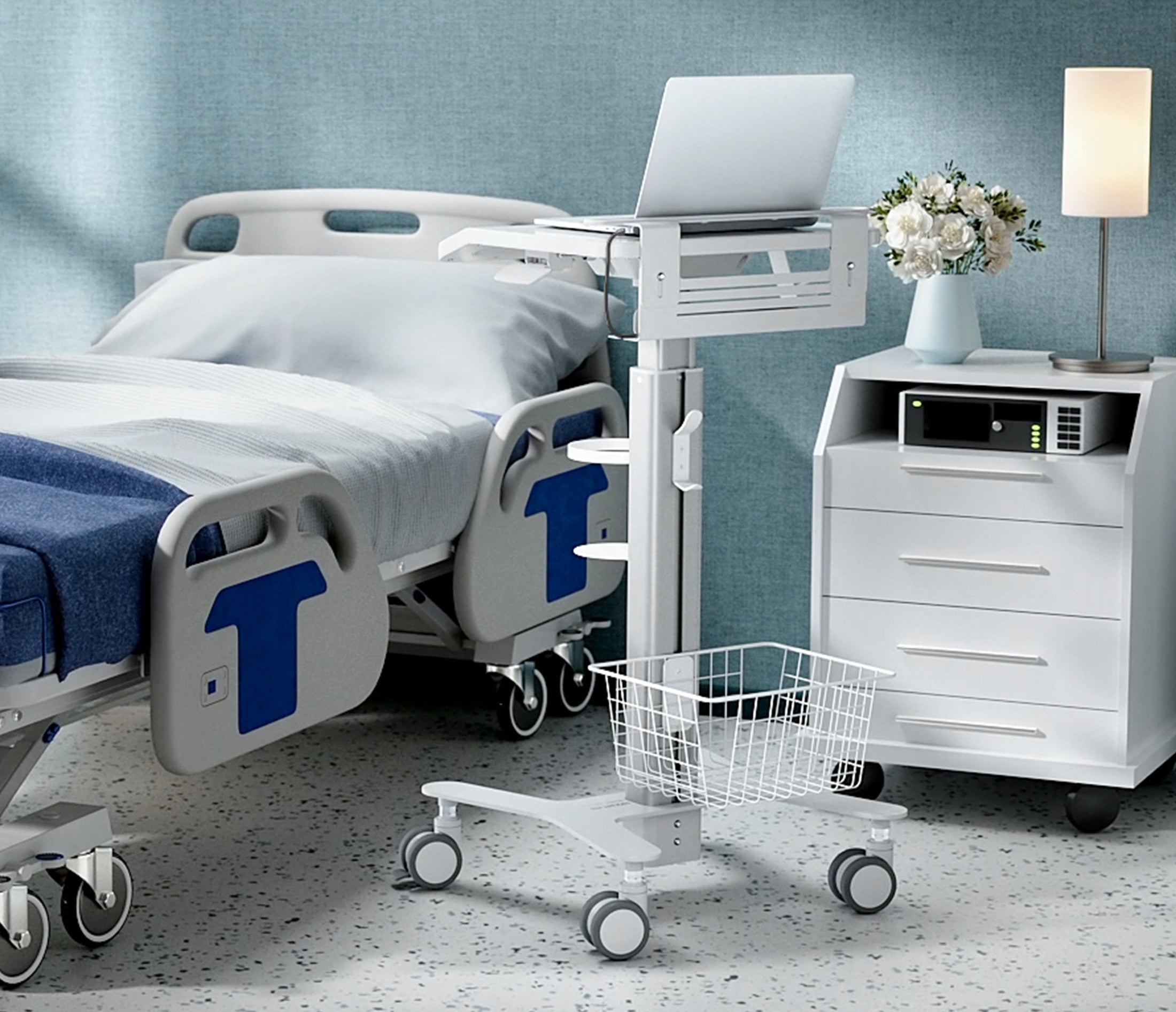 MedHub Height Adjustable Laptop Cart with Security Bar