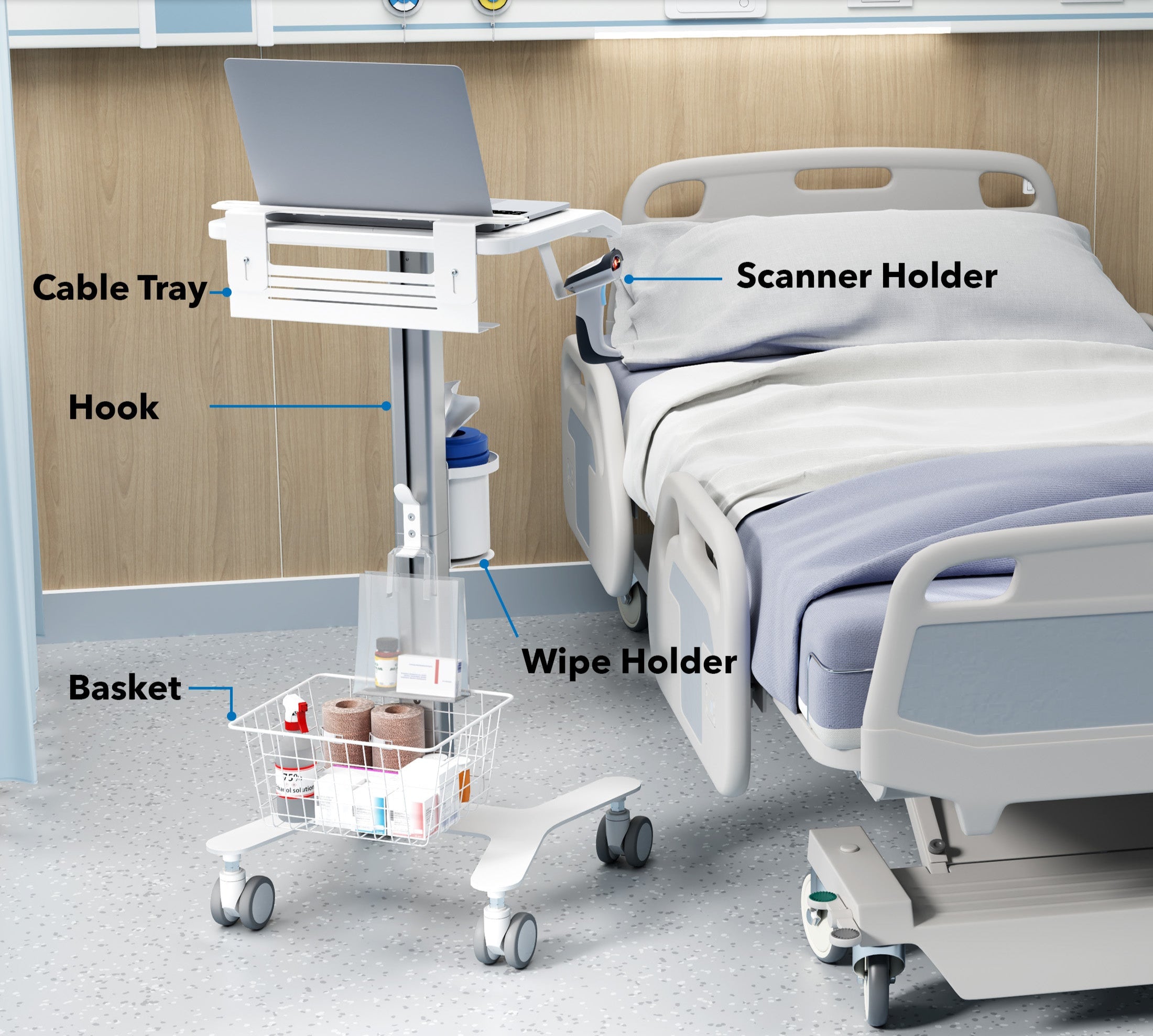 Medhub Laptop Cart with Security Bar