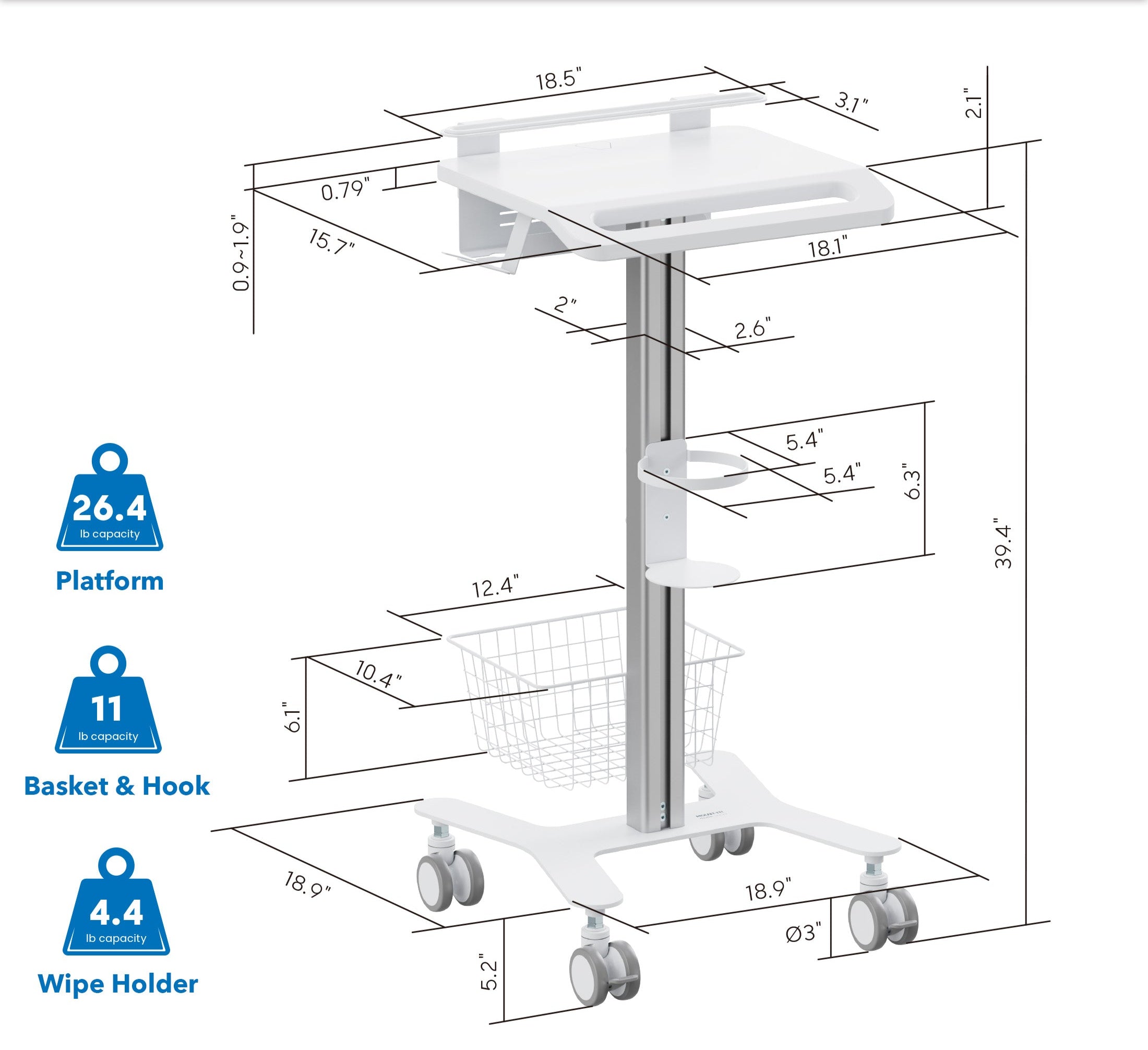 Medhub Laptop Cart with Security Bar