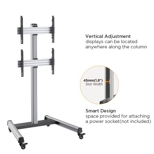 Dual-Screen Display Stand with Locking Casters
