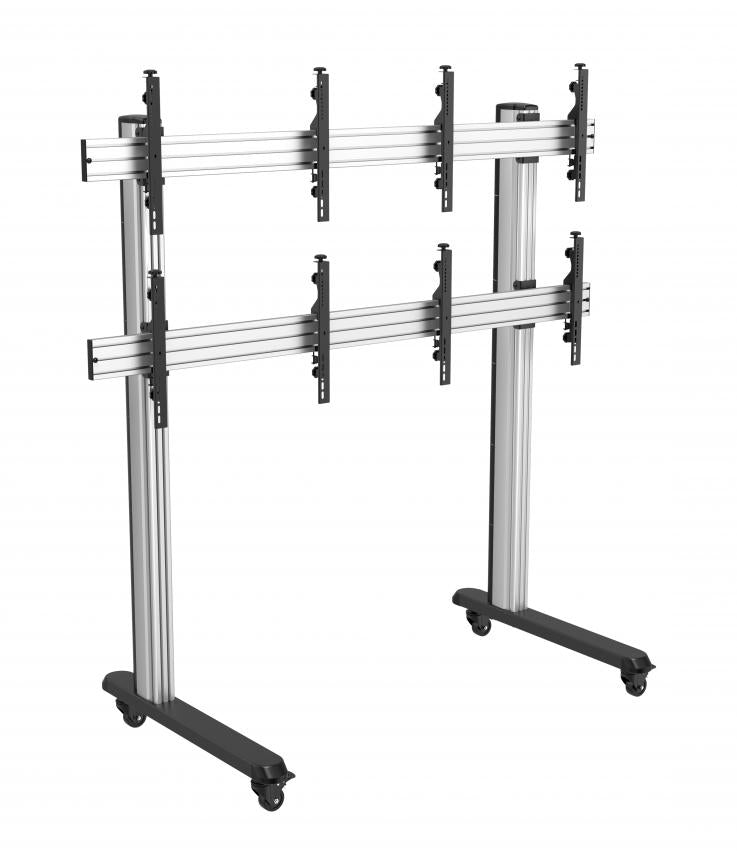 2x2 Quad-Screen Video Wall Stand with Locking Casters