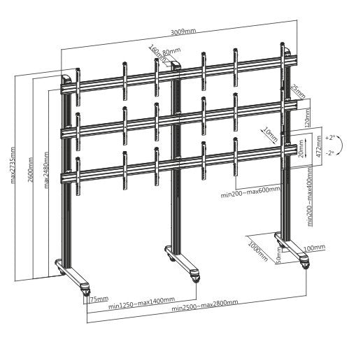 3x3 Nine-Display Stand with Locking Casters