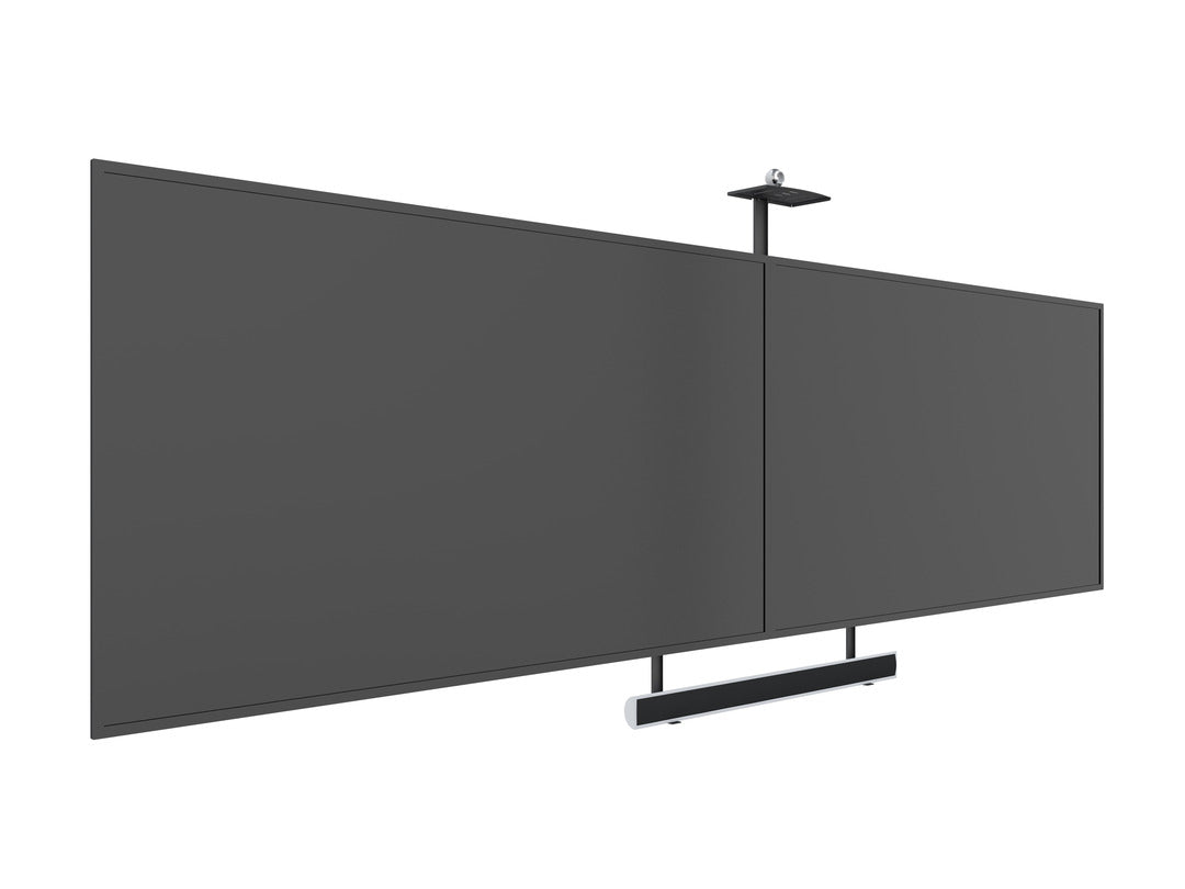 Dual-Screen Video Conference Mount System with Camera and Codec/Soundbar Shelves (up to 90" screens)