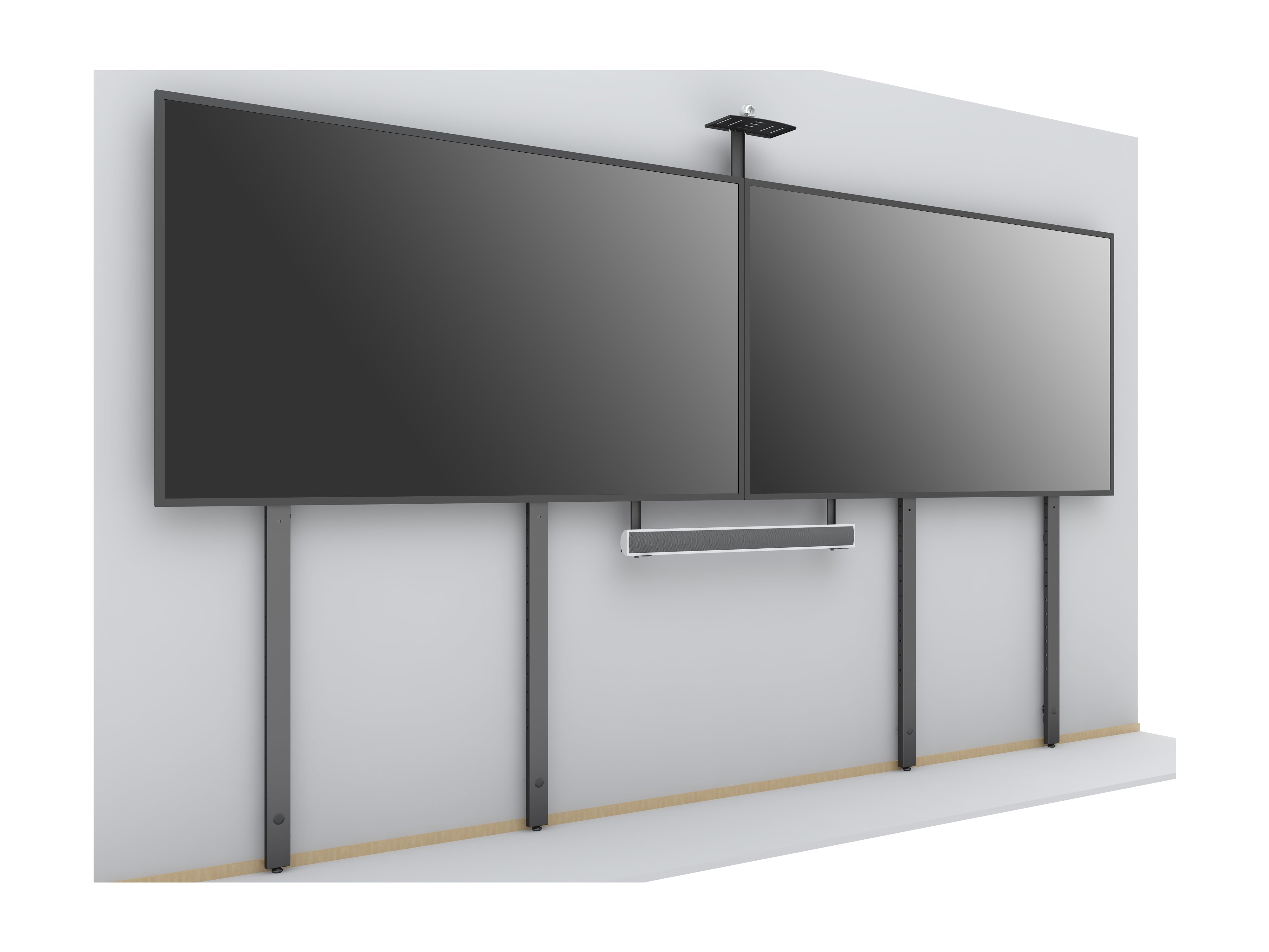 Dual-Screen Video Conference Mount System with Soundbar Mount and Camera Shelf (Up to 55” Screens)