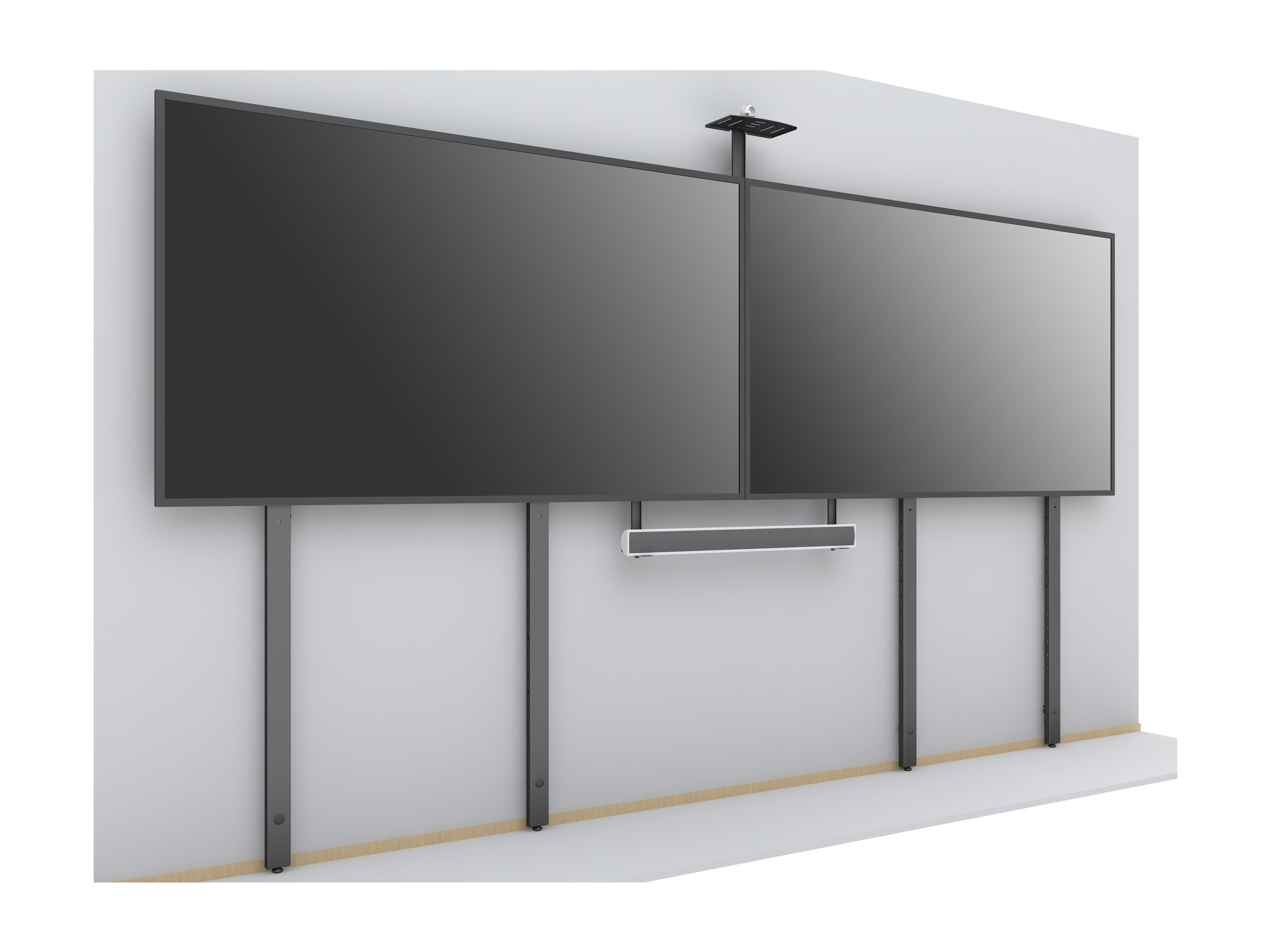Dual-Screen Video Conference Mount System with Camera and Codec/Soundbar Shelves Up to 75" Screens